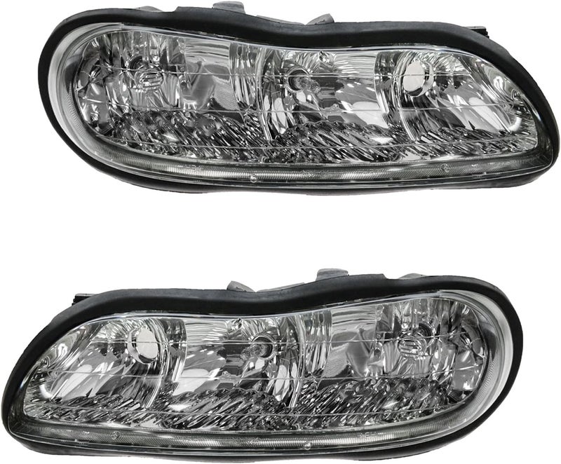 TRQ 2 Piece Headlight Assembly Set Driver & Passenger Side Compatible with Chevrolet Chevy Classic 2004-2005 Malibu 1997-2003 Oldsmobile Cutlass 1997-1999 GM2502154 GM2503154 22618781 22618782 - Image 3